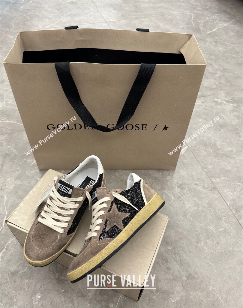 Golden Goose Ball Star sneakers in grey suede and black glitter 2024 0905 (13-240905063)