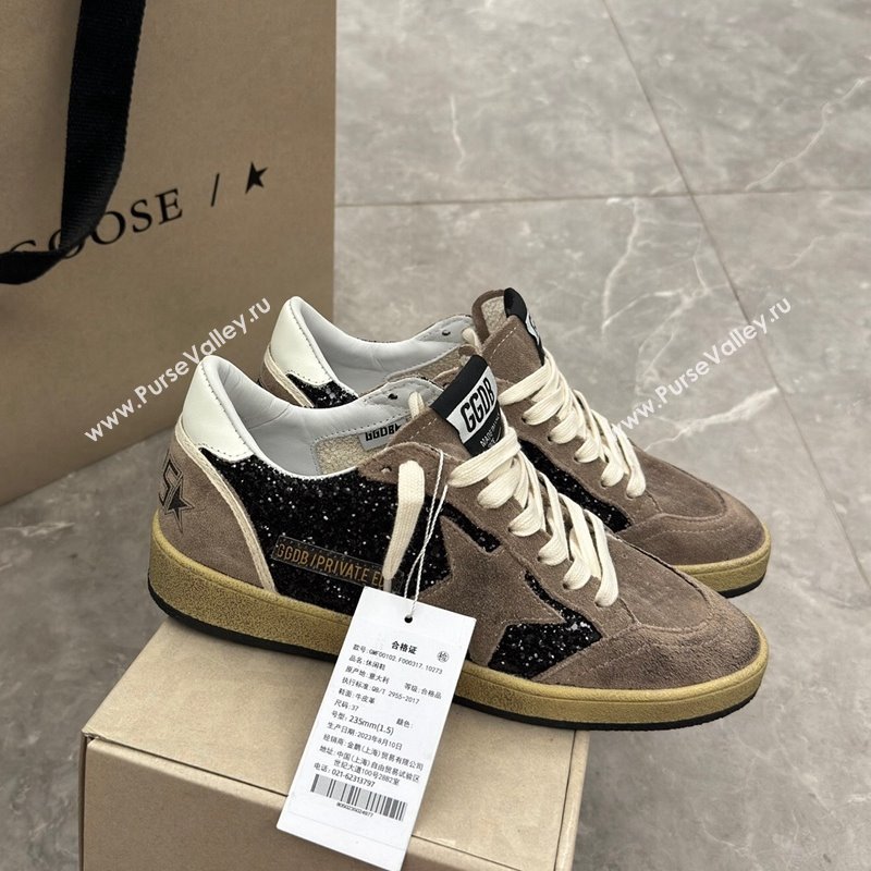 Golden Goose Ball Star sneakers in grey suede and black glitter 2024 0905 (13-240905063)