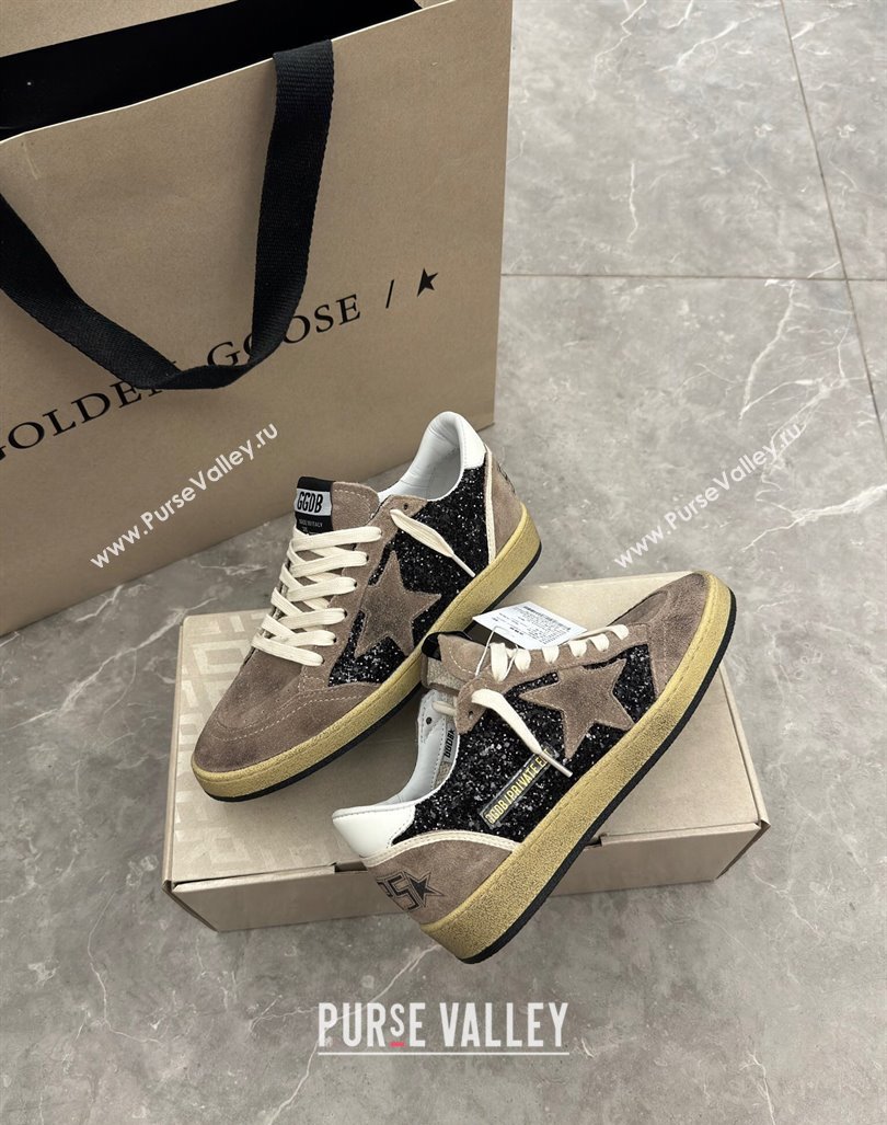 Golden Goose Ball Star sneakers in grey suede and black glitter 2024 0905 (13-240905063)