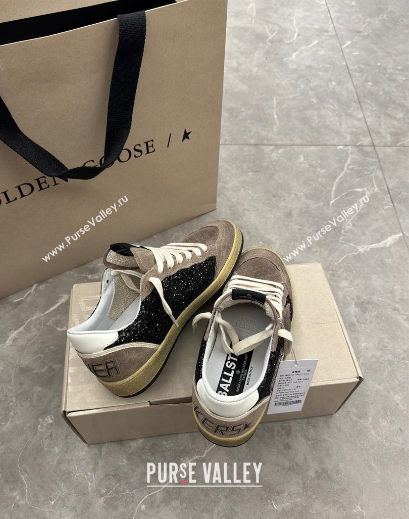 Golden Goose Ball Star sneakers in grey suede and black glitter 2024 0905 (13-240905063)