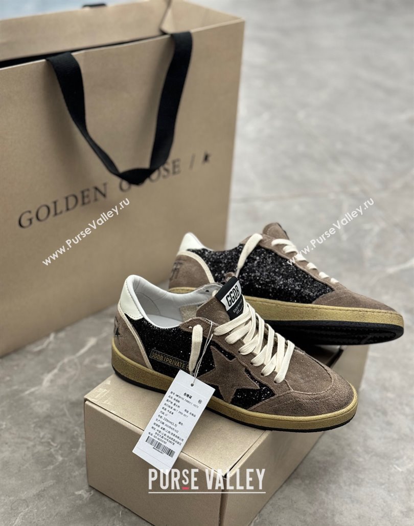 Golden Goose Ball Star sneakers in grey suede and black glitter 2024 0905 (13-240905063)