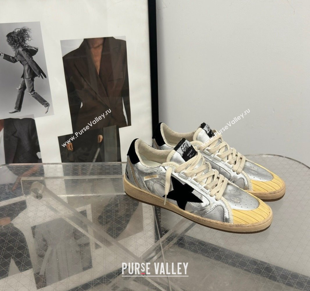 Golden Goose Ball Star LAB sneakers in silver leather with black suede star and heel tab 2024 (13-240905064)