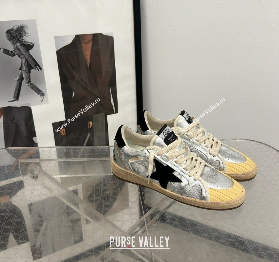 Golden Goose Ball Star LAB sneakers in silver leather with black suede star and heel tab 2024 (13-240905064)