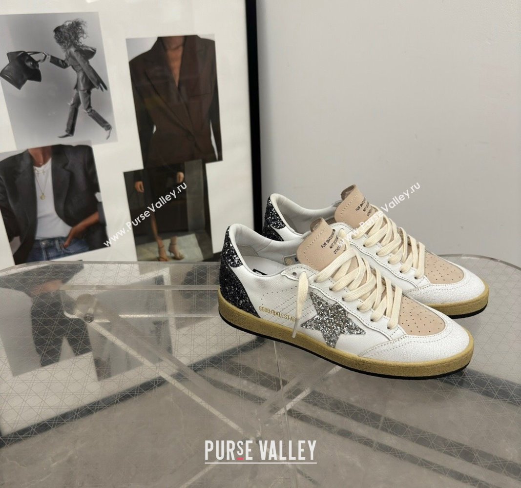 Golden Goose Ball Star sneakers in white leather with glitter star and heel tab 2024 0905 (13-240905062)