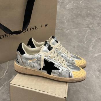 Golden Goose Ball Star LAB sneakers in silver leather with black suede star and heel tab 2024 (13-240905064)