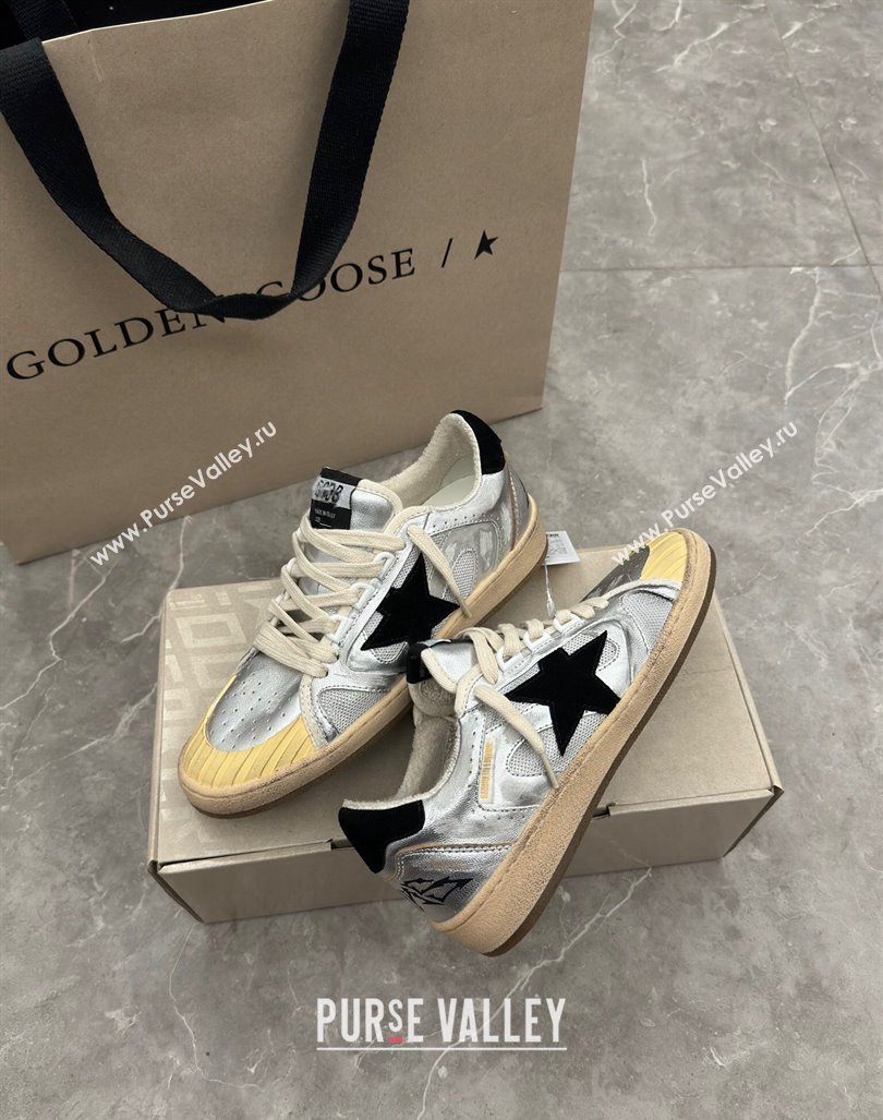 Golden Goose Ball Star LAB sneakers in silver leather with black suede star and heel tab 2024 (13-240905064)