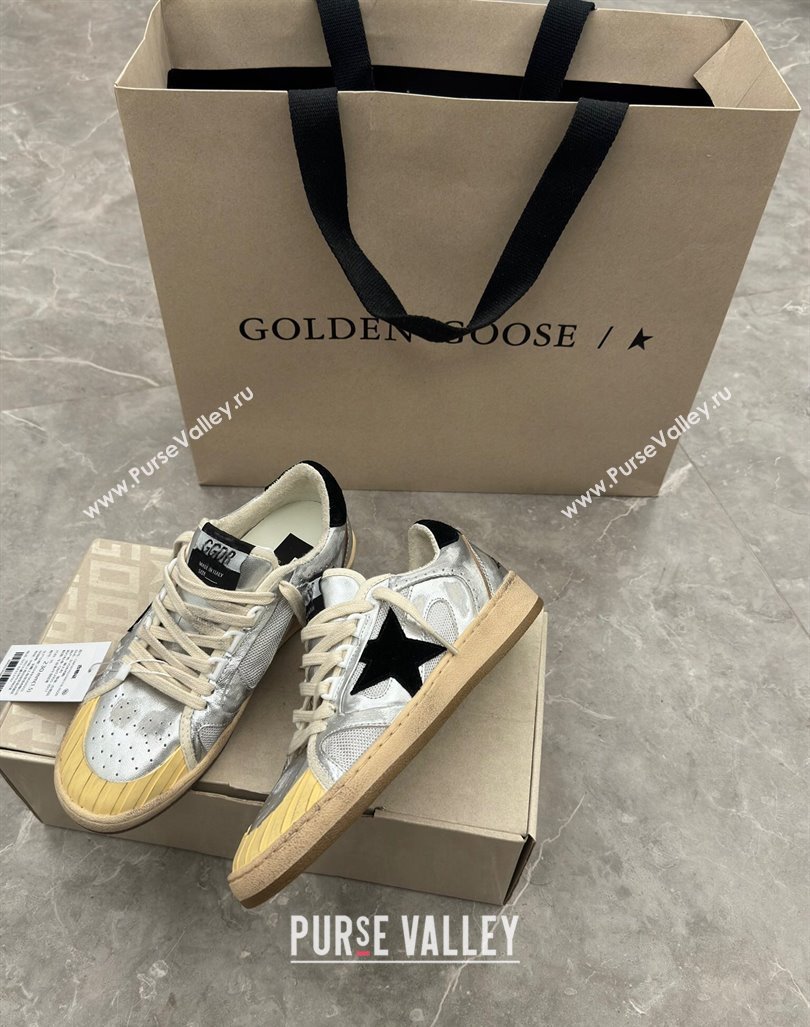 Golden Goose Ball Star LAB sneakers in silver leather with black suede star and heel tab 2024 (13-240905064)