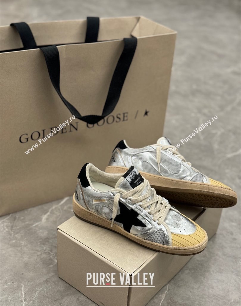 Golden Goose Ball Star LAB sneakers in silver leather with black suede star and heel tab 2024 (13-240905064)