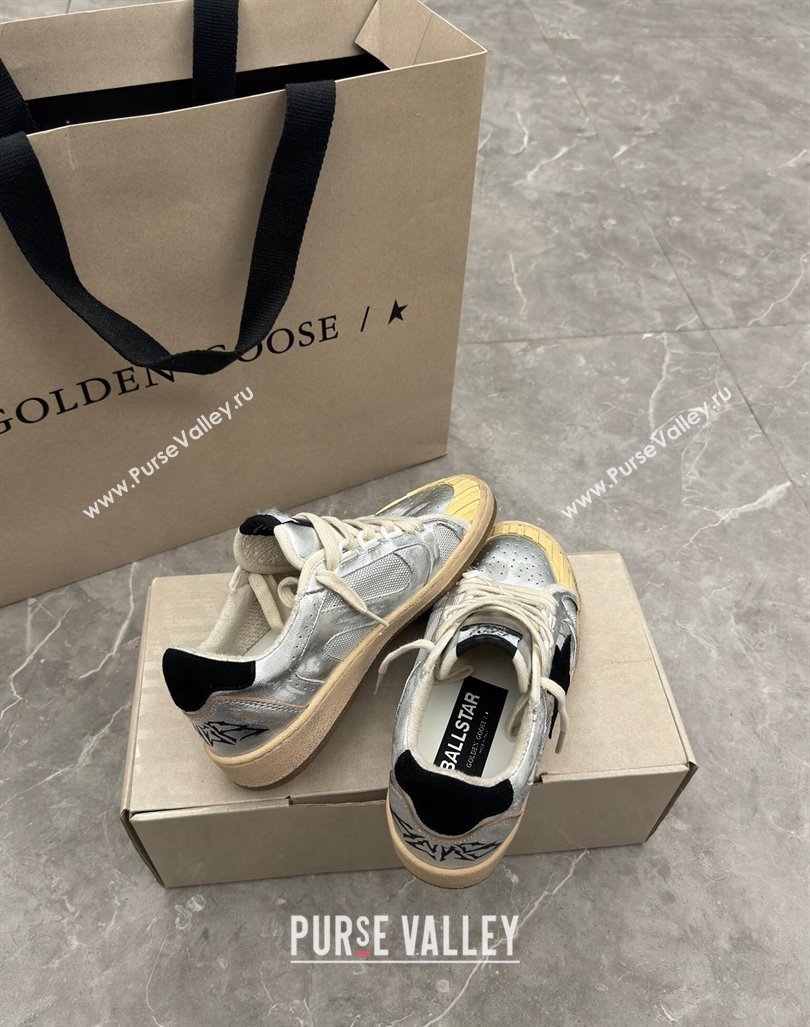 Golden Goose Ball Star LAB sneakers in silver leather with black suede star and heel tab 2024 (13-240905064)