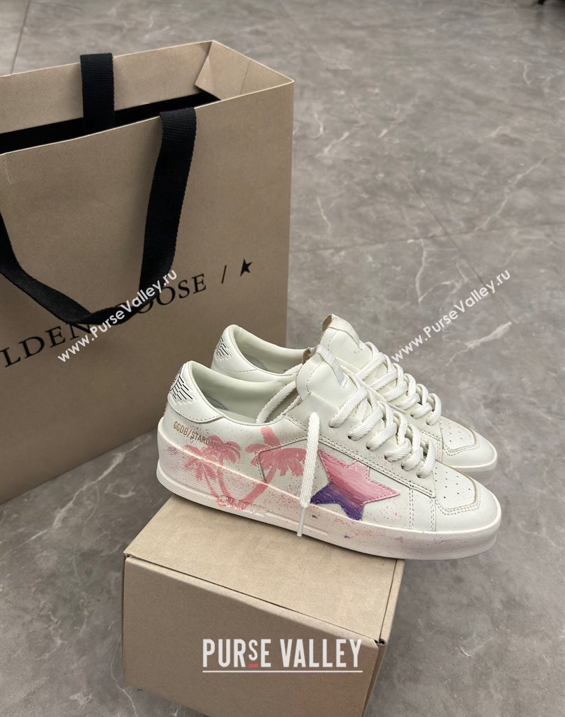 Golden Goose Stardan Sneaker in Pink Coconut Tree Printed White Leather Pink 2024 (13-240905065)