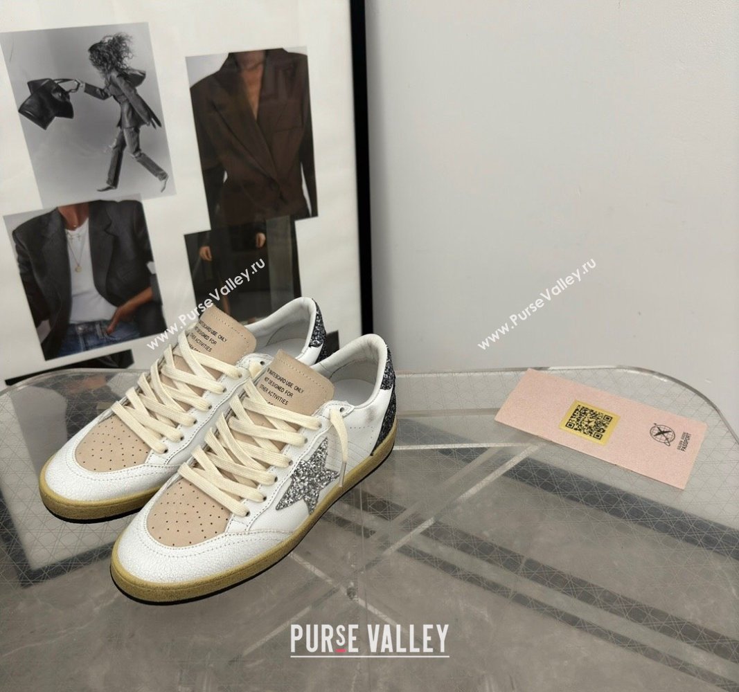 Golden Goose Ball Star sneakers in white leather with glitter star and heel tab 2024 0905 (13-240905062)