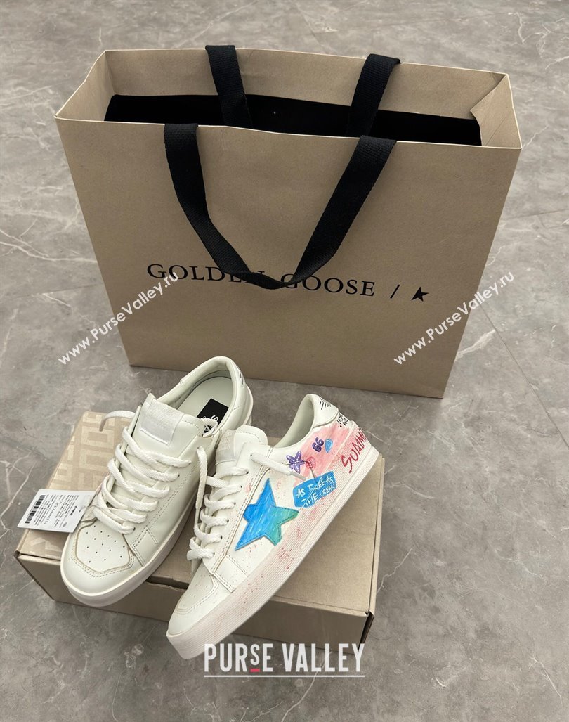 Golden Goose Stardan Sneaker in Pink Coconut Tree Printed White Leather Pink 2024 (13-240905065)