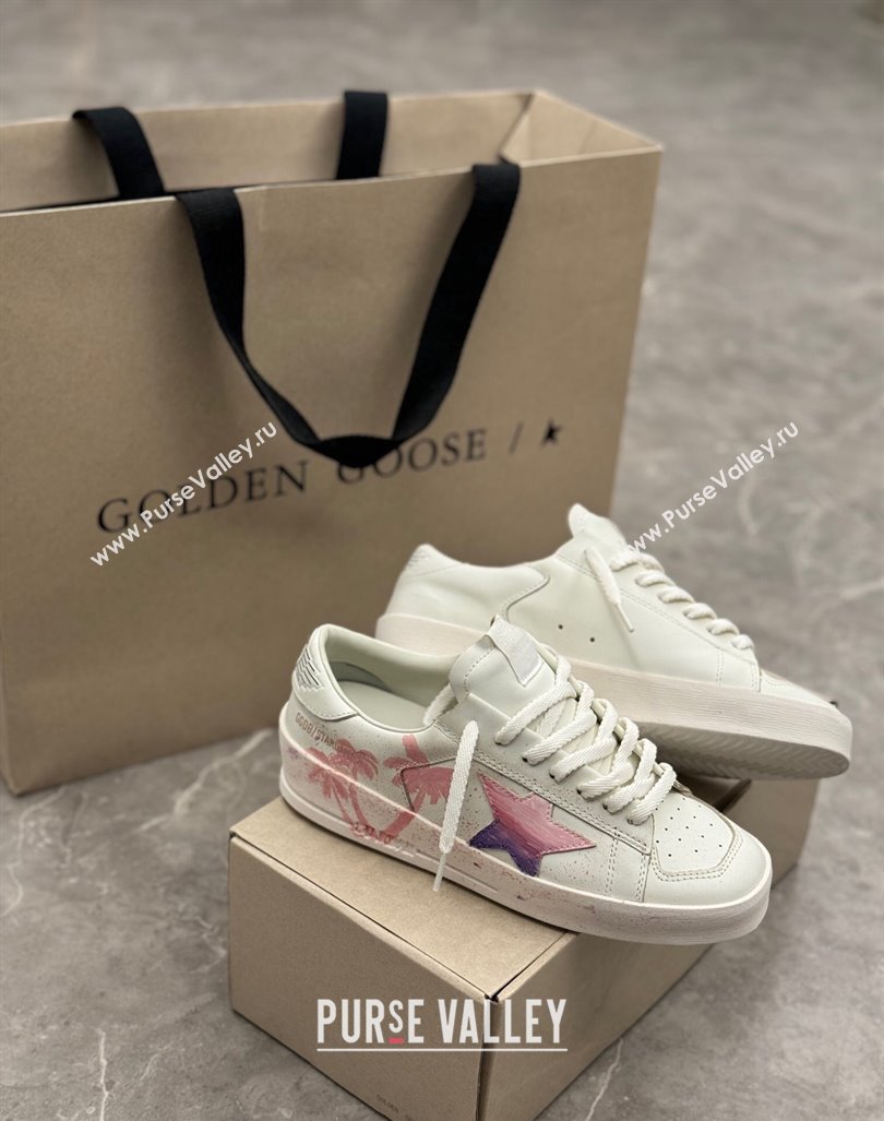 Golden Goose Stardan Sneaker in Pink Coconut Tree Printed White Leather Pink 2024 (13-240905065)