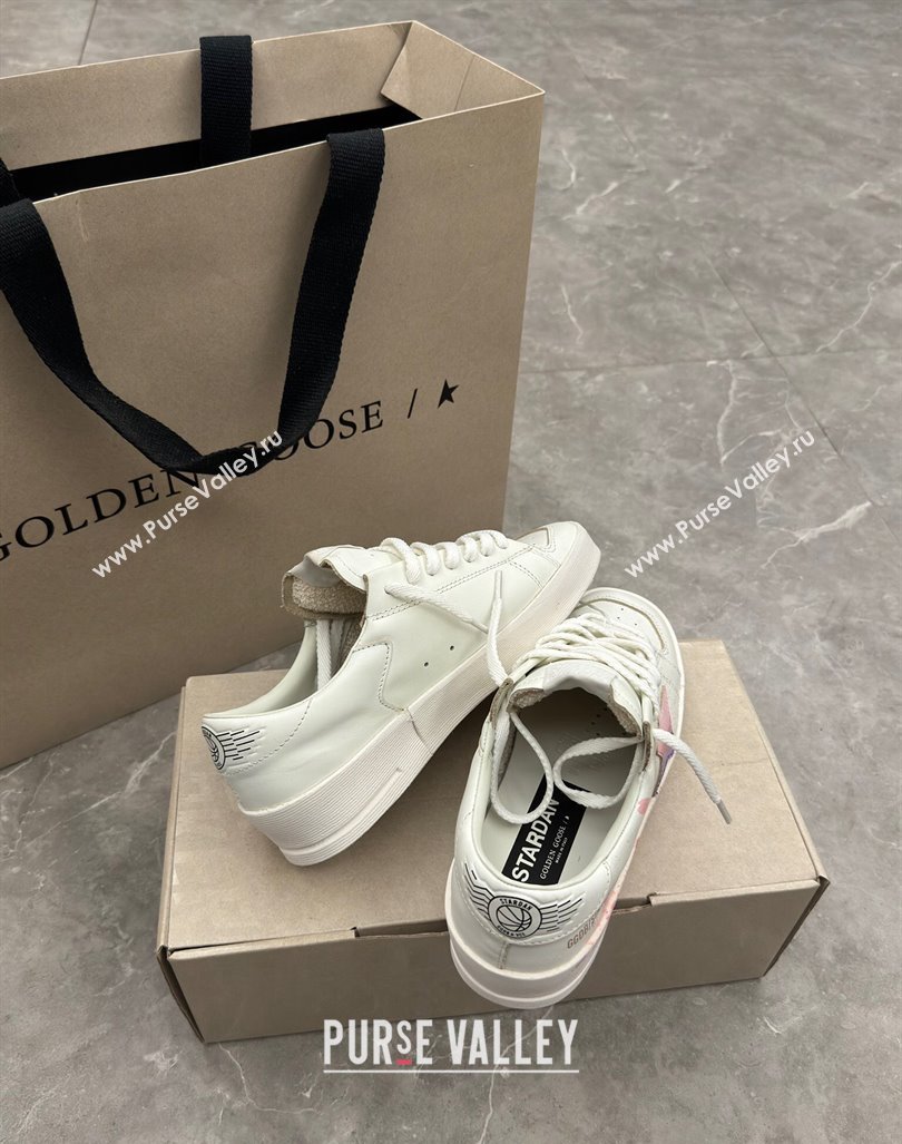 Golden Goose Stardan Sneaker in Pink Coconut Tree Printed White Leather Pink 2024 (13-240905065)