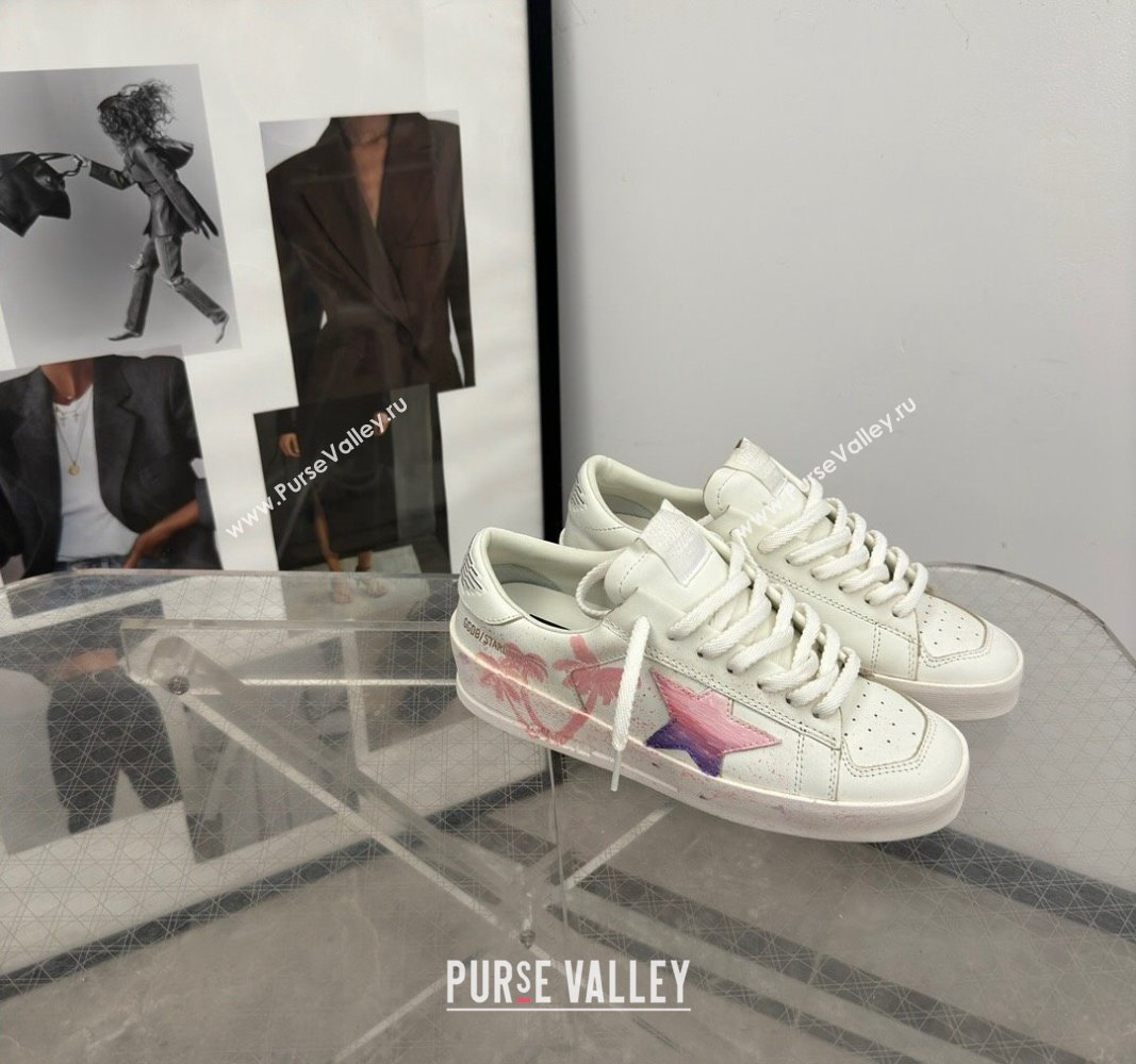 Golden Goose Stardan Sneaker in Pink Coconut Tree Printed White Leather Pink 2024 (13-240905065)