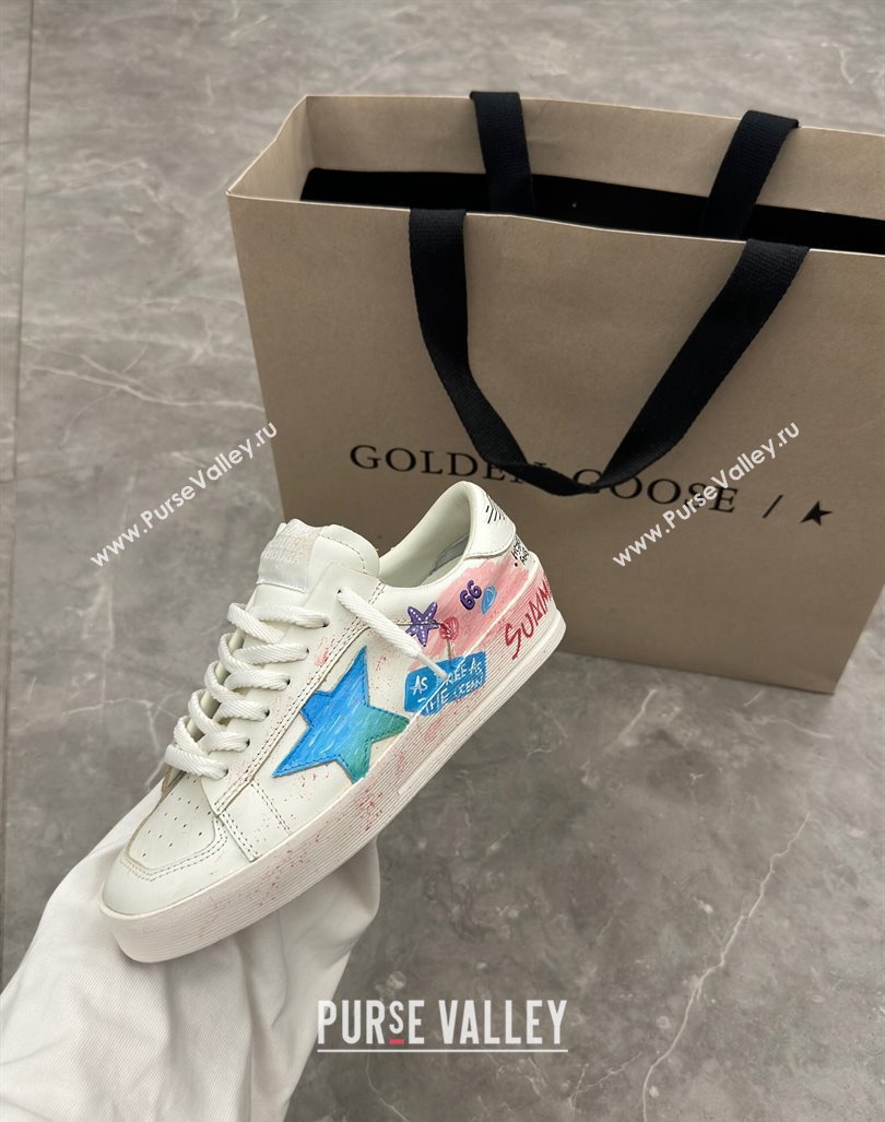 Golden Goose Stardan Sneaker in Pink Coconut Tree Printed White Leather Pink 2024 (13-240905065)