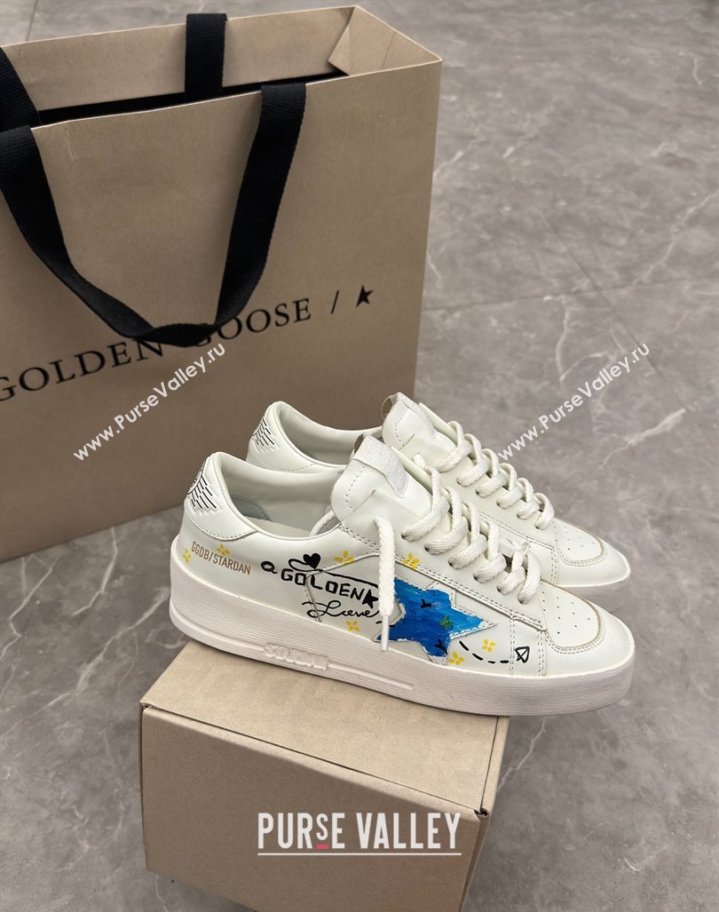 Golden Goose Stardan Sneaker in Blue Graffia Printed White Leather 2024 0905 (13-240905066)