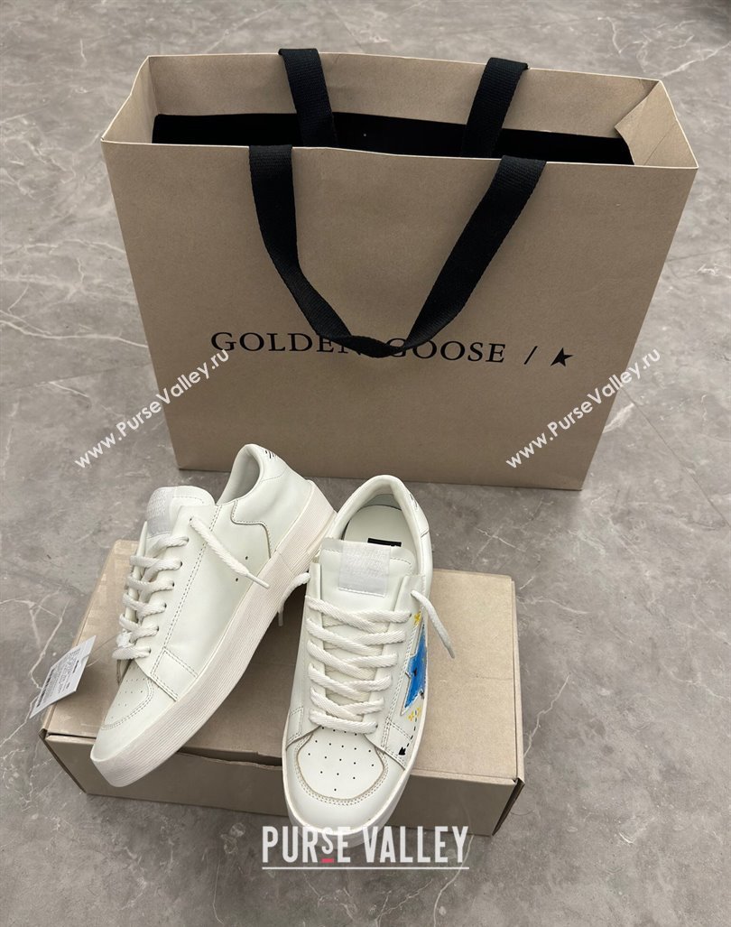 Golden Goose Stardan Sneaker in Blue Graffia Printed White Leather 2024 0905 (13-240905066)