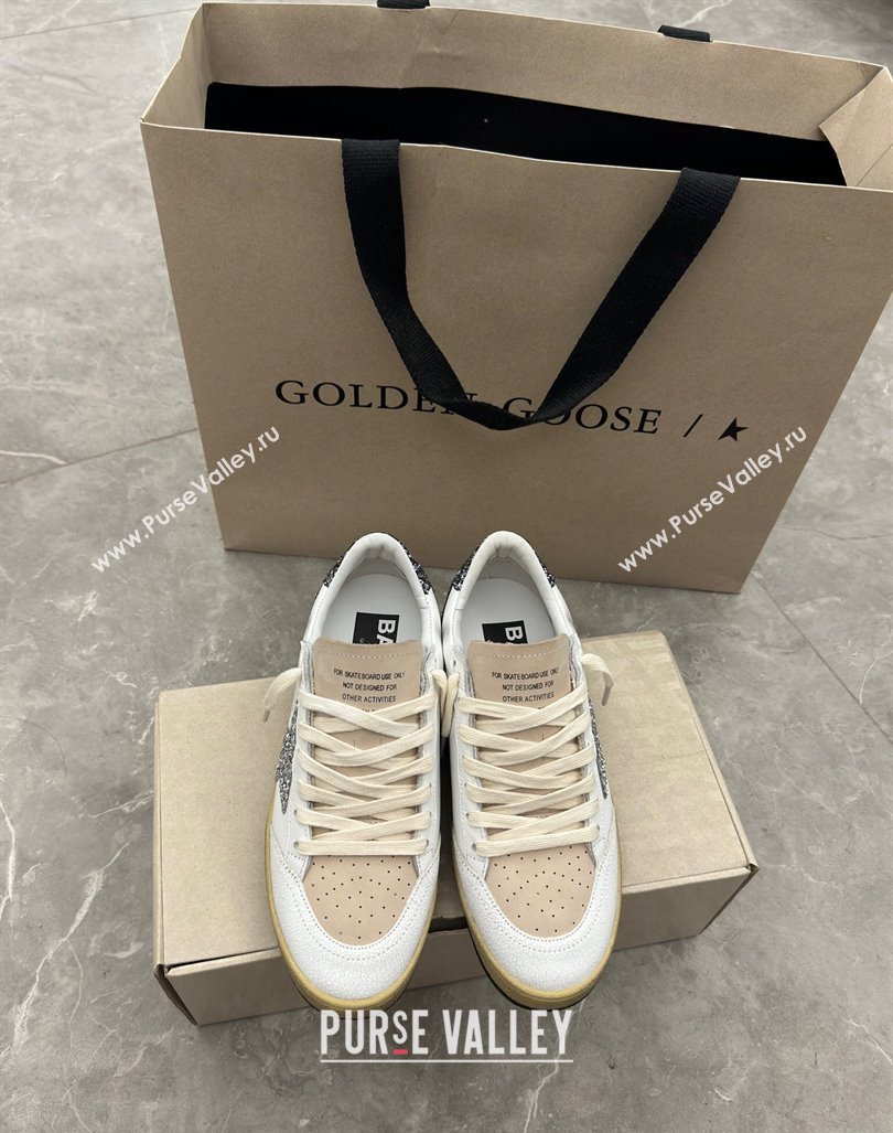 Golden Goose Ball Star sneakers in white leather with glitter star and heel tab 2024 0905 (13-240905062)