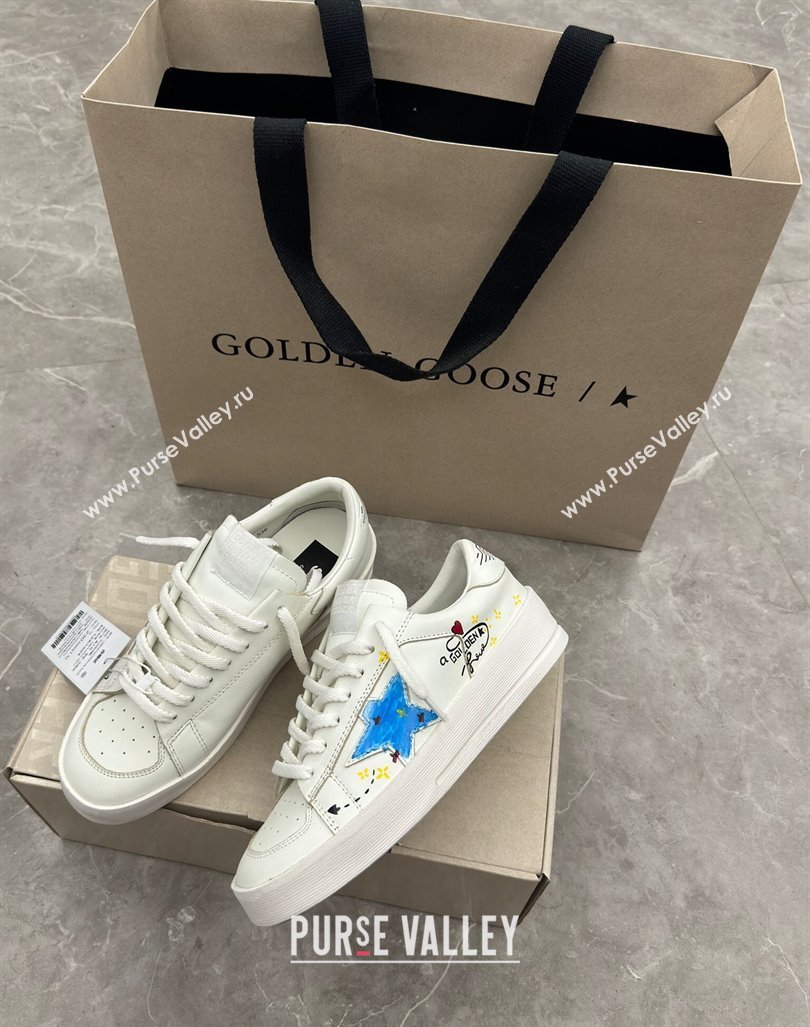 Golden Goose Stardan Sneaker in Blue Graffia Printed White Leather 2024 0905 (13-240905066)