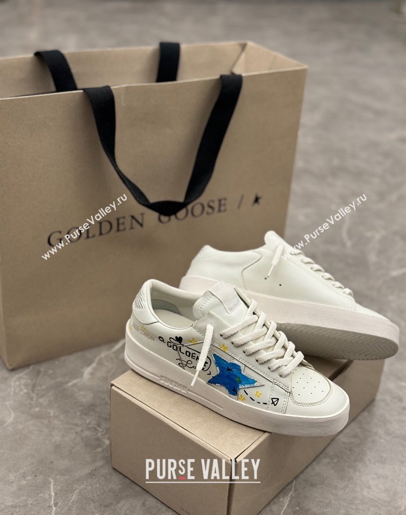 Golden Goose Stardan Sneaker in Blue Graffia Printed White Leather 2024 0905 (13-240905066)