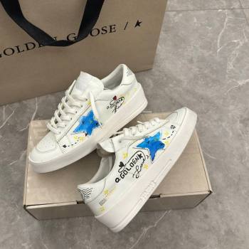 Golden Goose Stardan Sneaker in Blue Graffia Printed White Leather 2024 0905 (13-240905066)