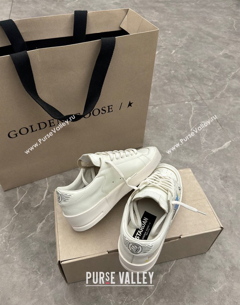 Golden Goose Stardan Sneaker in Blue Graffia Printed White Leather 2024 0905 (13-240905066)