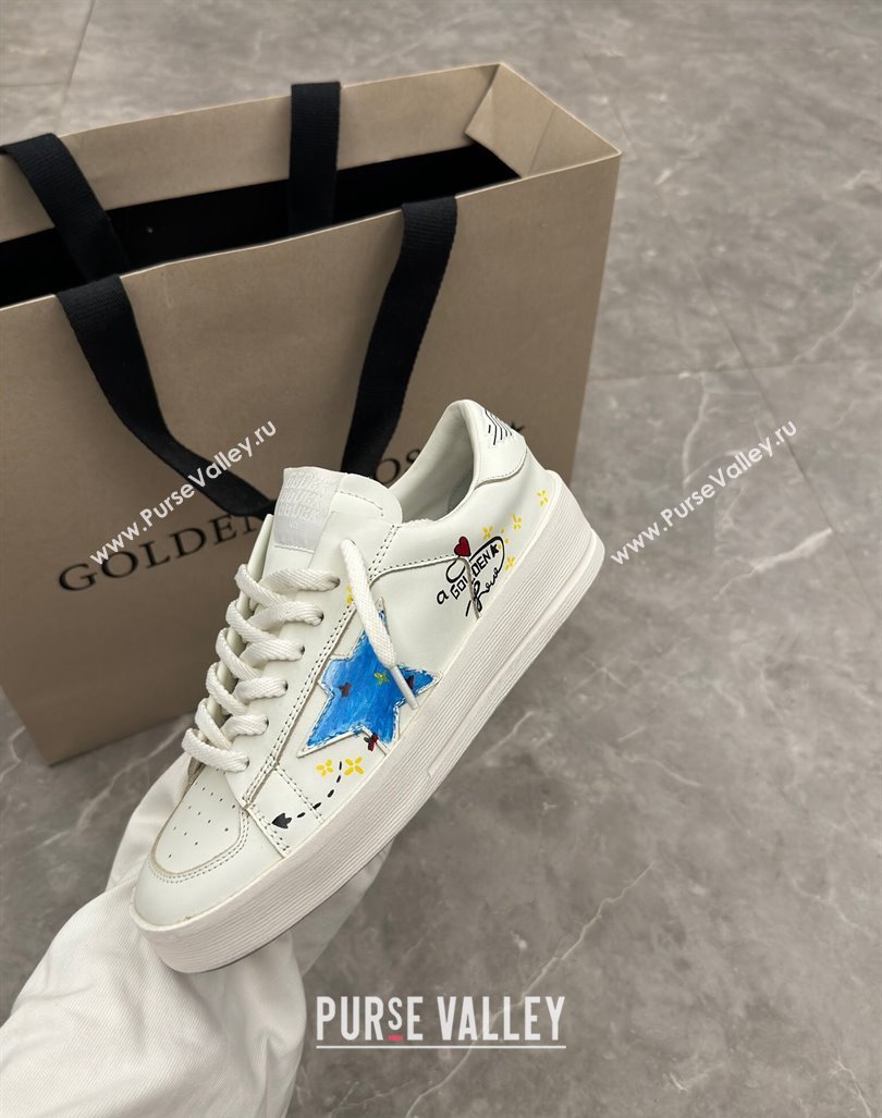 Golden Goose Stardan Sneaker in Blue Graffia Printed White Leather 2024 0905 (13-240905066)