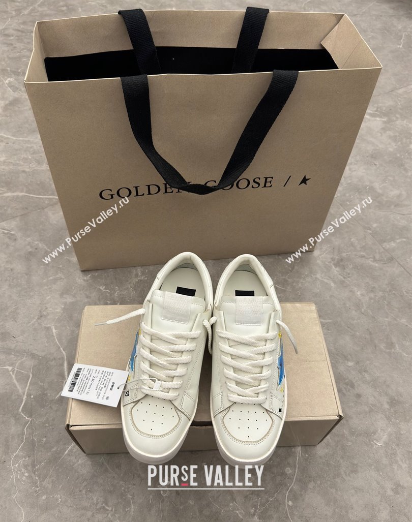 Golden Goose Stardan Sneaker in Blue Graffia Printed White Leather 2024 0905 (13-240905066)