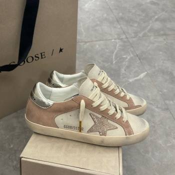 Golden Goose Super-Star Sneakers in Nude and Pale Grey Suede with Strass Star 2024 0905 (13-240905067)