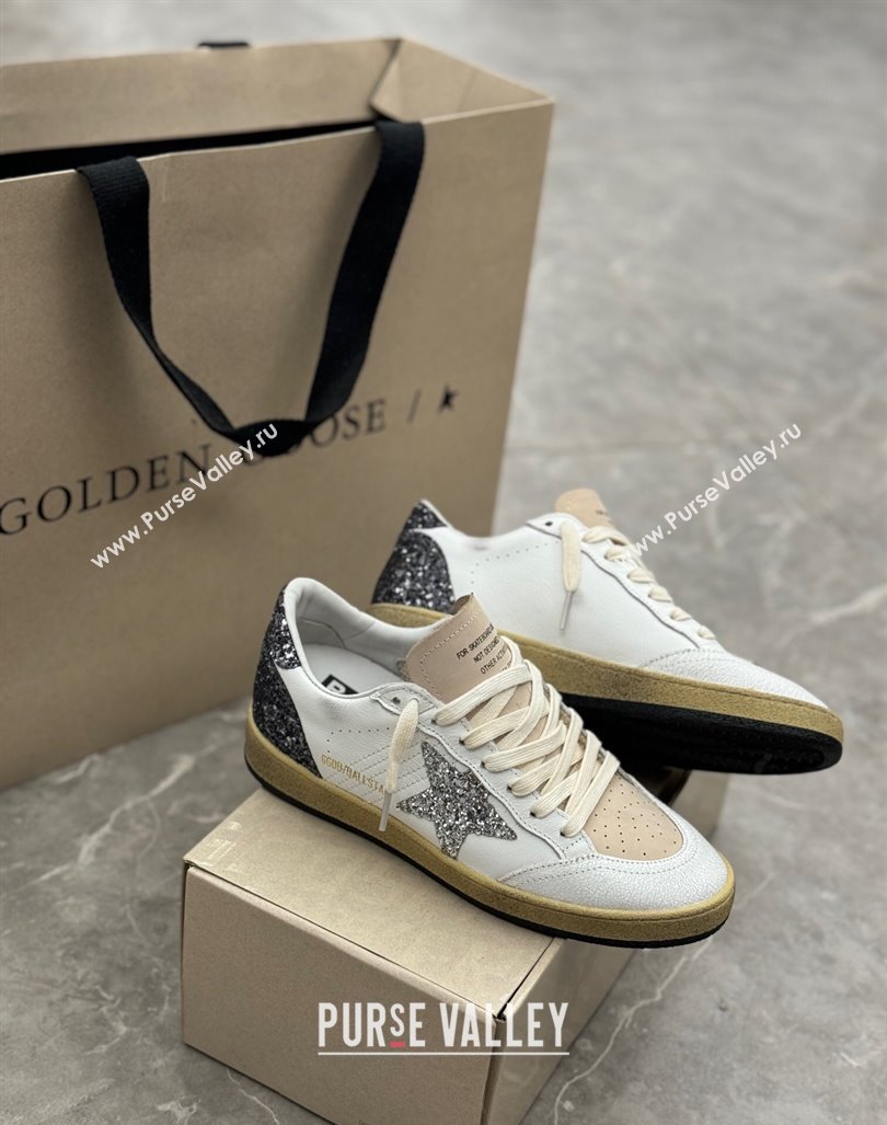 Golden Goose Ball Star sneakers in white leather with glitter star and heel tab 2024 0905 (13-240905062)