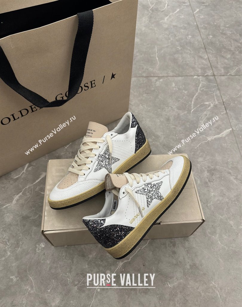 Golden Goose Ball Star sneakers in white leather with glitter star and heel tab 2024 0905 (13-240905062)