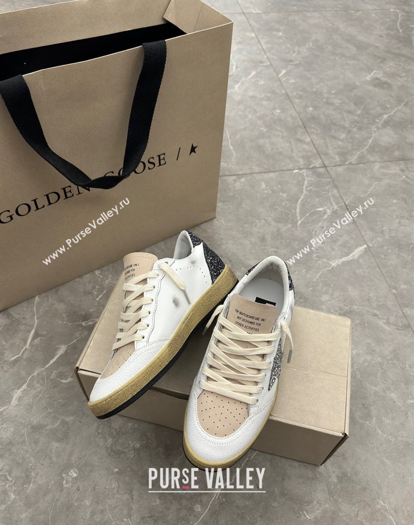 Golden Goose Ball Star sneakers in white leather with glitter star and heel tab 2024 0905 (13-240905062)