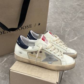 Golden Goose Super-Star Sneakers in White Leather and Mesh with Silver Star 2024 0905 (13-240905069)