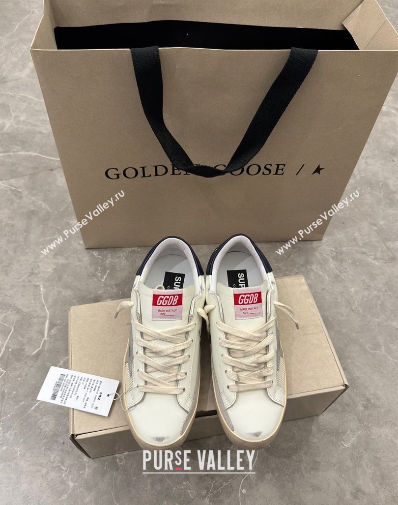 Golden Goose Super-Star Sneakers in White Leather and Mesh with Silver Star 2024 0905 (13-240905069)