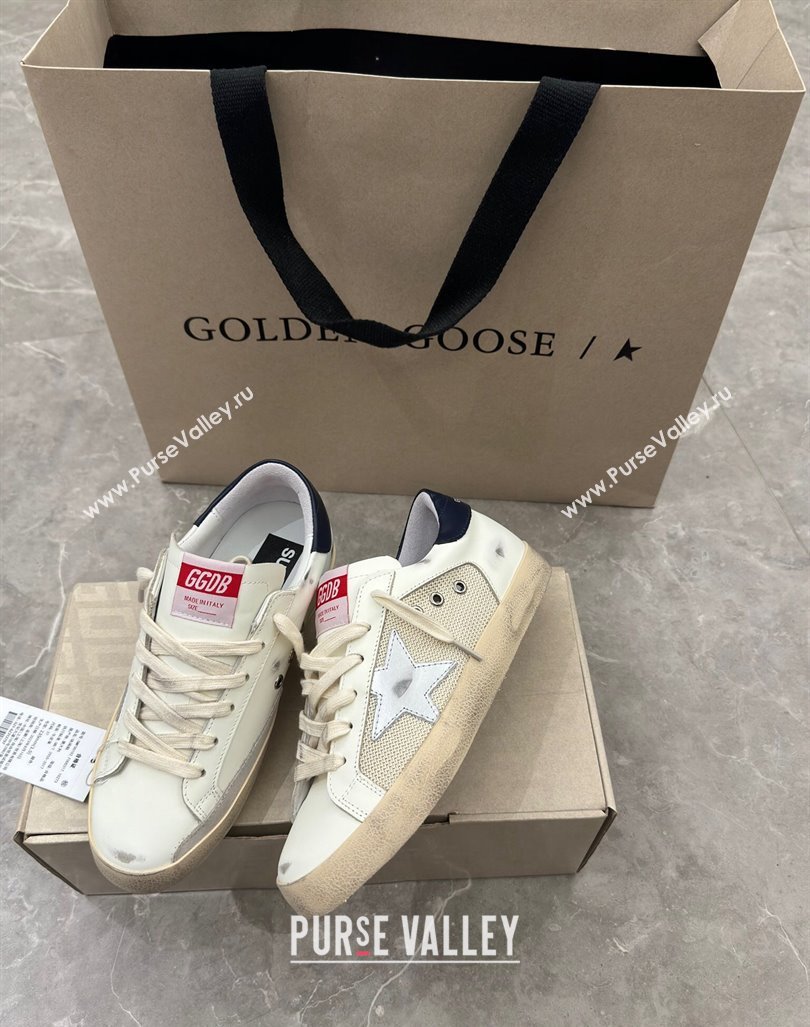 Golden Goose Super-Star Sneakers in White Leather and Mesh with Silver Star 2024 0905 (13-240905069)