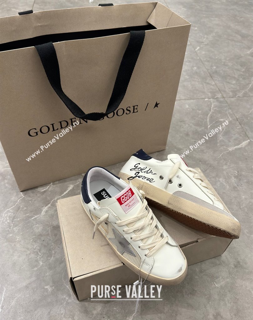 Golden Goose Super-Star Sneakers in White Leather and Mesh with Silver Star 2024 0905 (13-240905069)