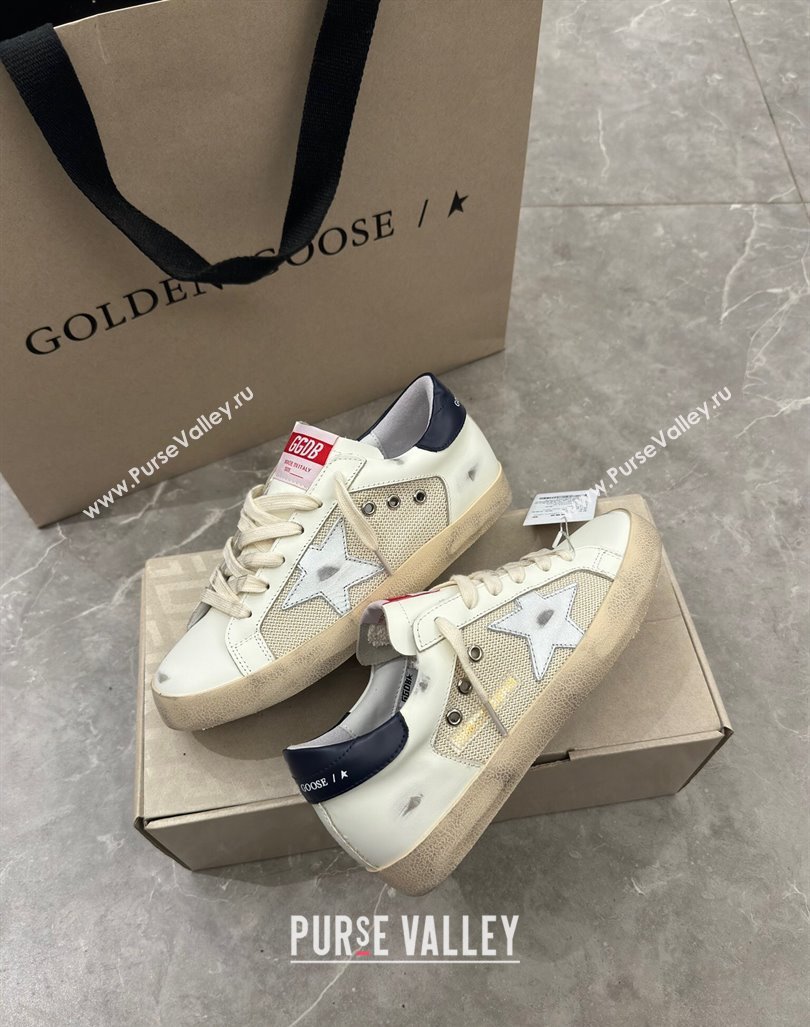 Golden Goose Super-Star Sneakers in White Leather and Mesh with Silver Star 2024 0905 (13-240905069)