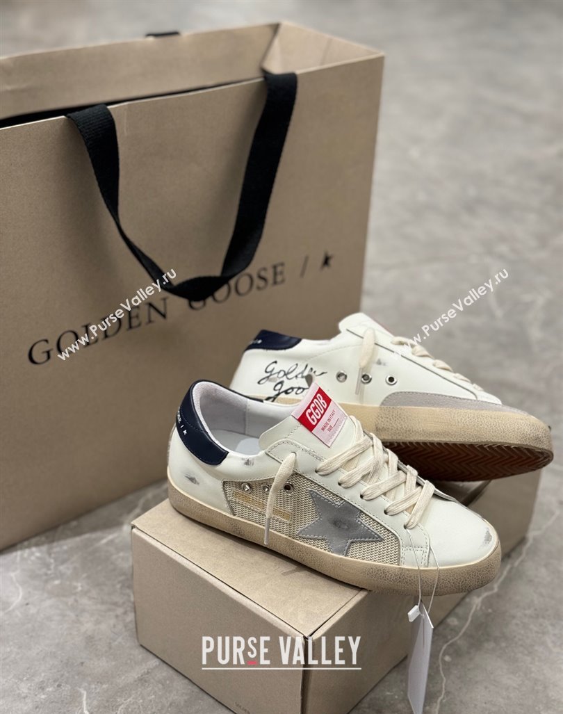 Golden Goose Super-Star Sneakers in White Leather and Mesh with Silver Star 2024 0905 (13-240905069)