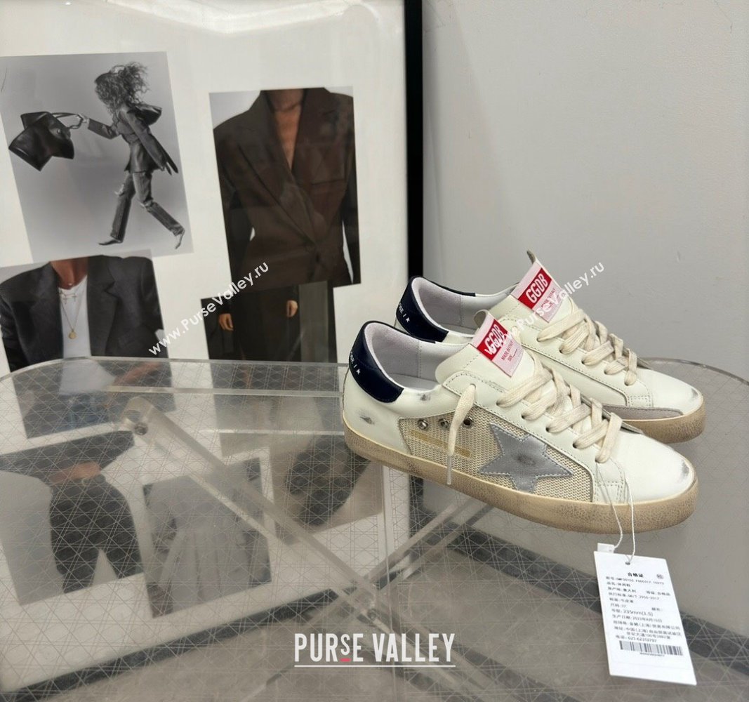 Golden Goose Super-Star Sneakers in White Leather and Mesh with Silver Star 2024 0905 (13-240905069)