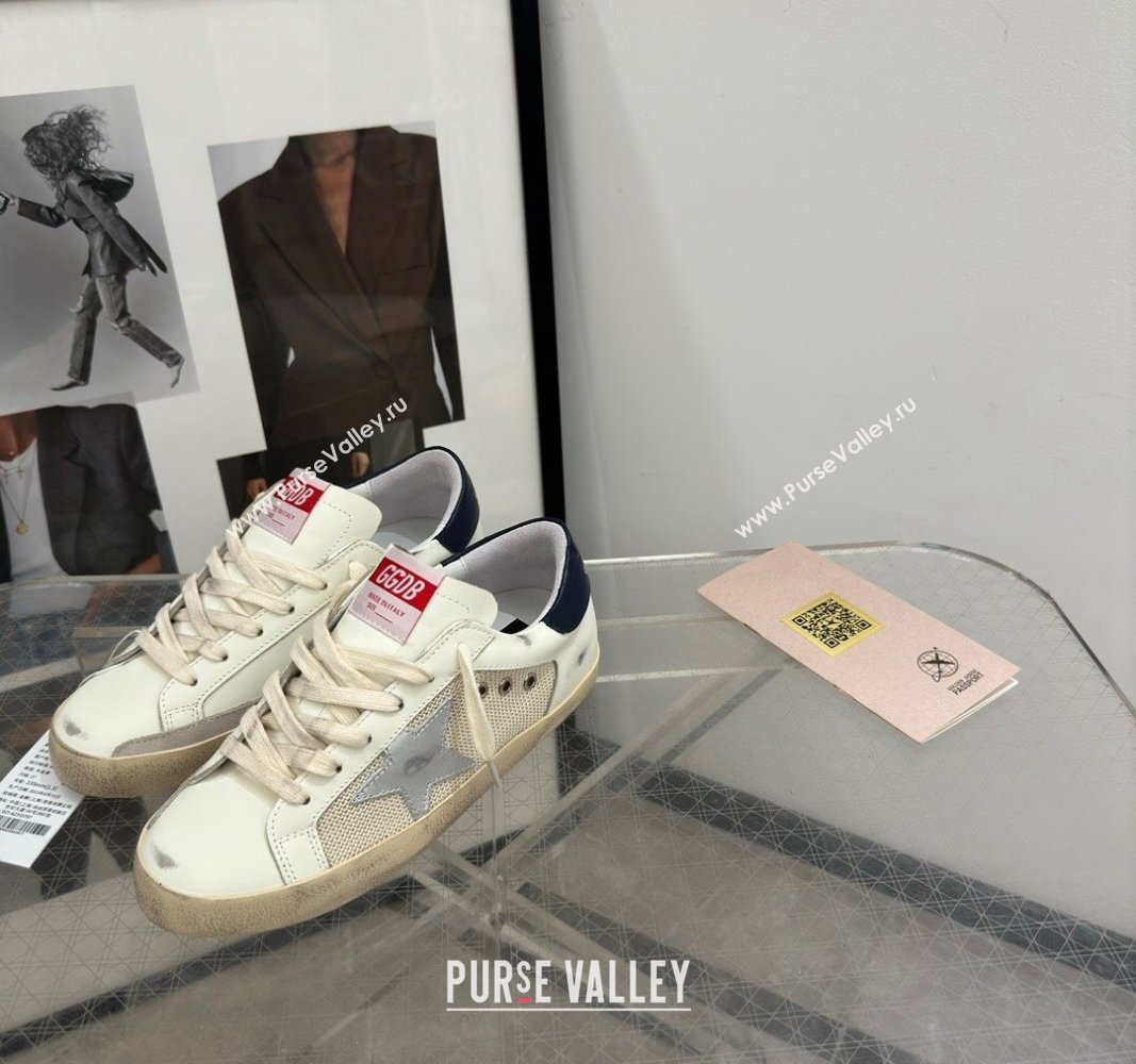 Golden Goose Super-Star Sneakers in White Leather and Mesh with Silver Star 2024 0905 (13-240905069)