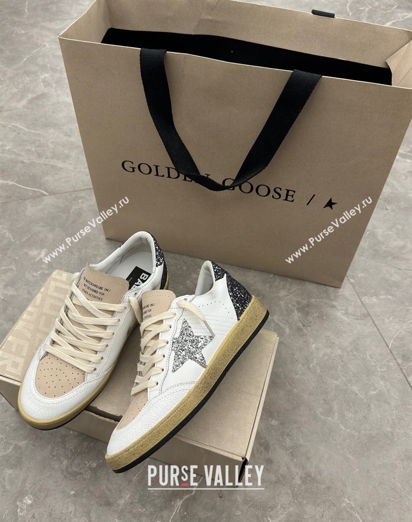 Golden Goose Ball Star sneakers in white leather with glitter star and heel tab 2024 0905 (13-240905062)