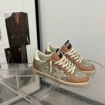 Golden Goose Ball Star Sneakers in glitter and apricot leather with white heel 2024 (13-241009060)