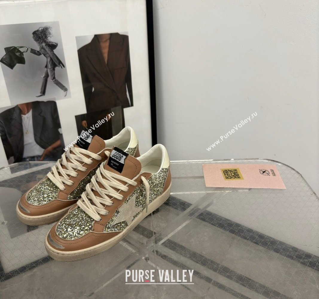 Golden Goose Ball Star Sneakers in glitter and apricot leather with white heel 2024 (13-241009060)