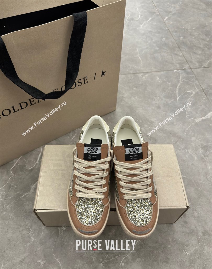 Golden Goose Ball Star Sneakers in glitter and apricot leather with white heel 2024 (13-241009060)