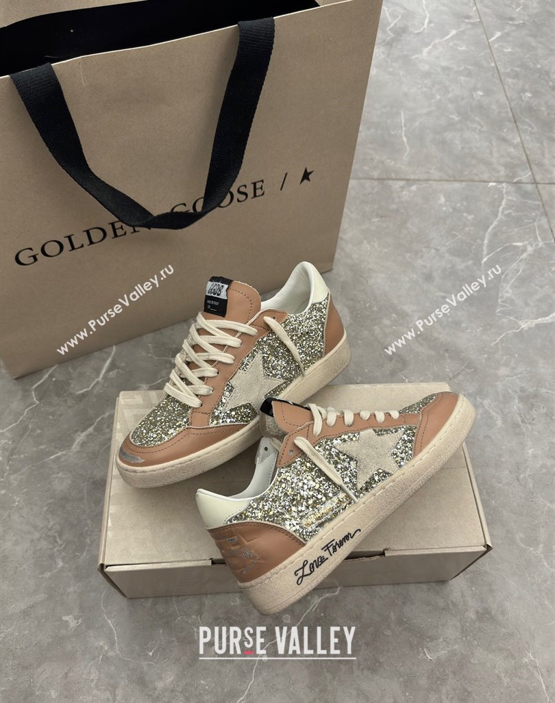 Golden Goose Ball Star Sneakers in glitter and apricot leather with white heel 2024 (13-241009060)