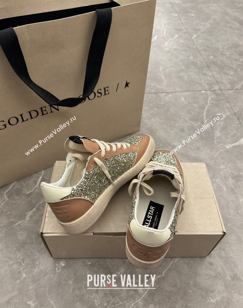 Golden Goose Ball Star Sneakers in glitter and apricot leather with white heel 2024 (13-241009060)