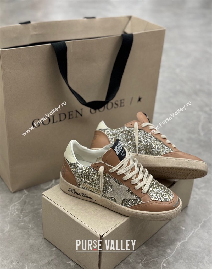 Golden Goose Ball Star Sneakers in glitter and apricot leather with white heel 2024 (13-241009060)