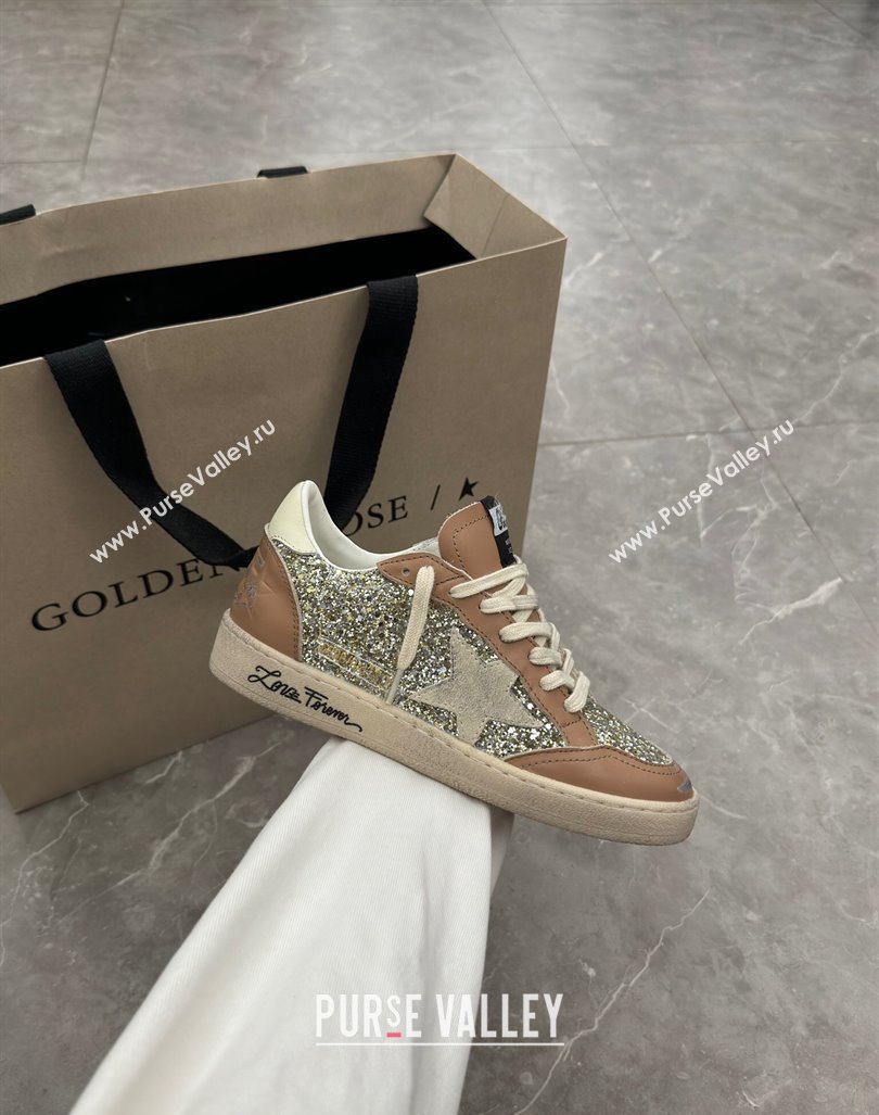 Golden Goose Ball Star Sneakers in glitter and apricot leather with white heel 2024 (13-241009060)