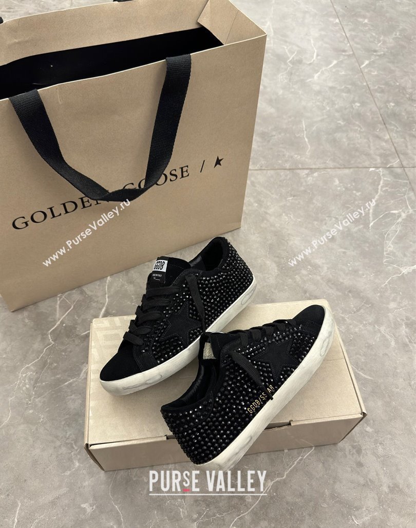 Golden Goose Super-Star Sneakers in All Black Suede and Strass 2024 1009 (13-241009053)